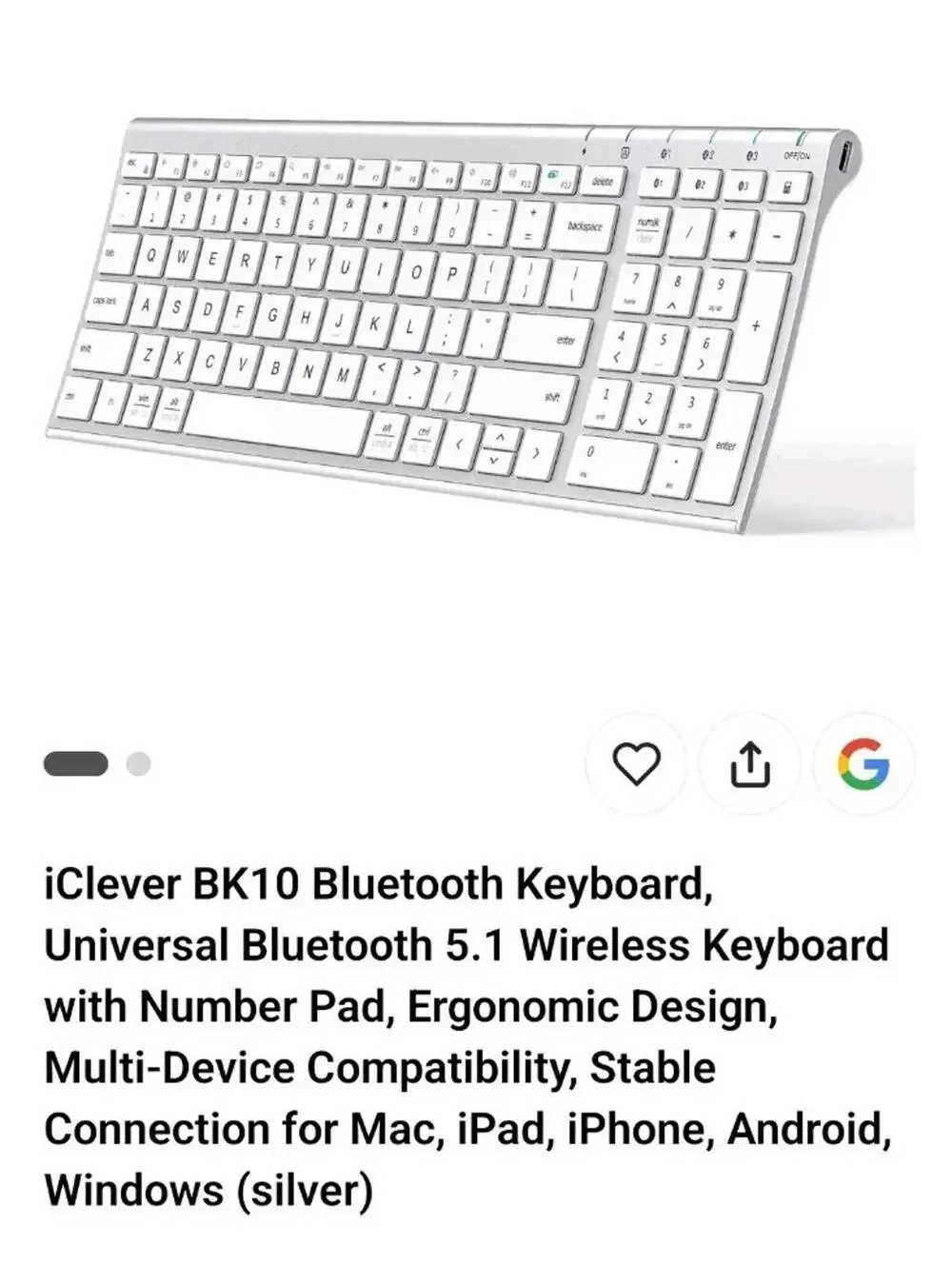 BK10 Bluetooth Keyboard, Universal Bluetooth 5.1 Wireless Keyboard with silver